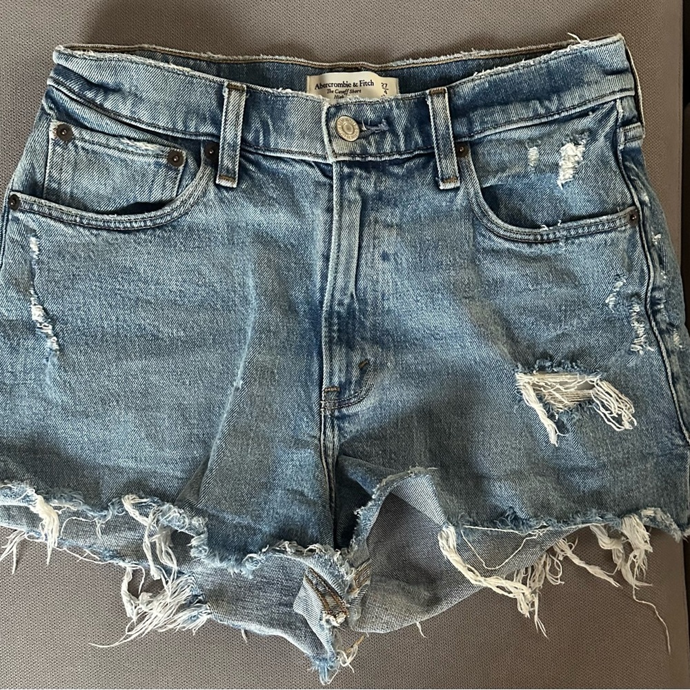 Abercrombie & Fitch Blue Jean Shorts Distressed Frayed Hem - Picture 1 of 3